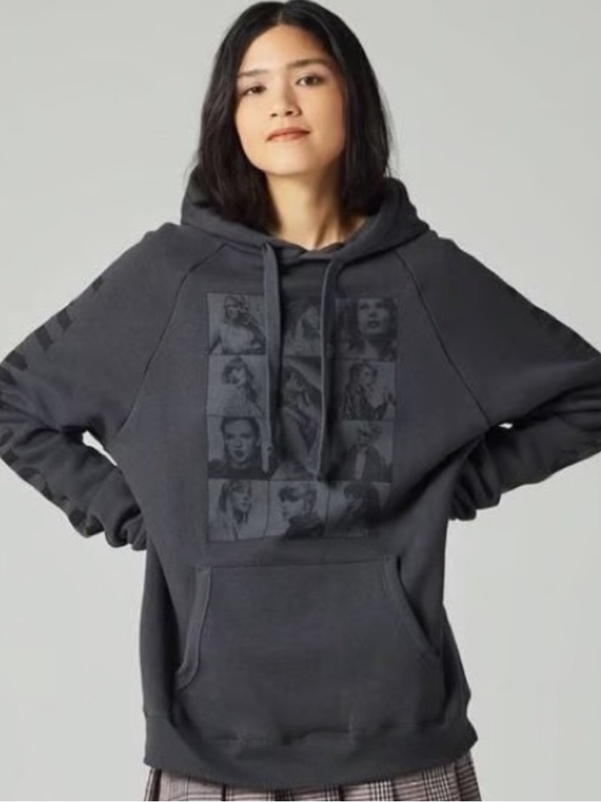Taylor Swift Eras Tour Oversized Hoodie Charcoal Gray Black M